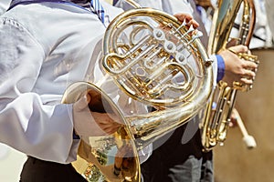 Classic Brass band plays the musical in garden.