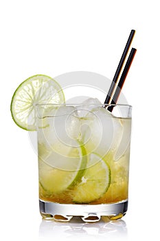 Classic Brazilian cocktail of caipirinha isolated