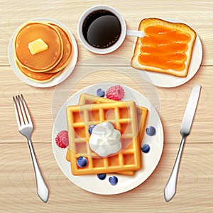 Classic Breakfast Top View Realistic Image