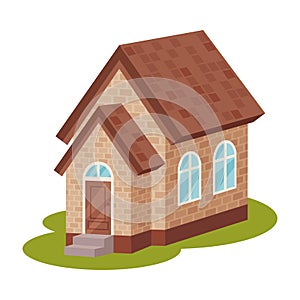 Classic brick house with porch. Vector illustration.