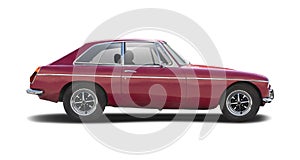 Classic British car MG MGB side view isolated on white