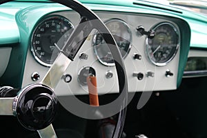 Classic sports car interior dials photo