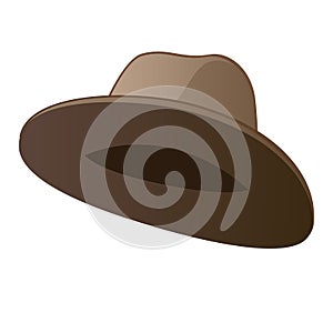 Classic brown hat isolated on white background. Vector cartoon close-up illustration.