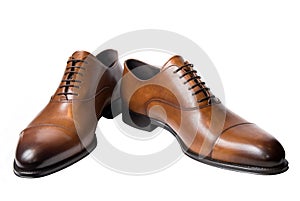Classic brown male leather shoes isolated on white