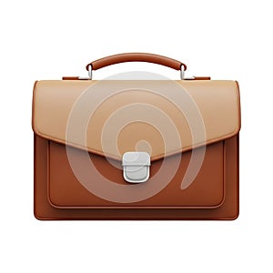 Classic Brown Leather Briefcase with Silver Clasp and Handle on White Background image