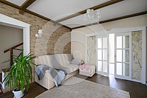 Classic brown and white living room interior