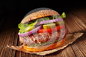 Classic Burger close up.
