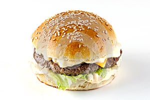 classic burger like in mcdonalds with beef cutlet on white background for menu and website design of food delivery restaurant 1 photo