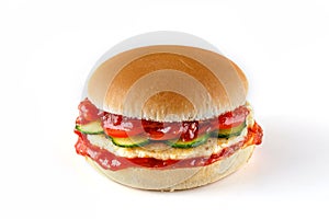 classic burger like in mcdonalds with chicken cutlet on white background for menu and website design of food delivery restaurant 1