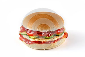 classic burger like in mcdonalds with chicken cutlet on white background for menu and website design of food delivery restaurant 1 photo