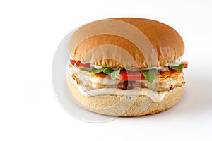 classic burger like in mcdonalds with shrimp on white background for menu and website design of food delivery restaurant 2