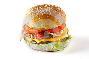 classic burger like in mcdonalds with two cutlets on white background for menu and website design of food delivery restaurant 1 photo