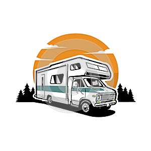 Classic Campervan Motorhome RV Caravan Illustration Vector Art Isolated