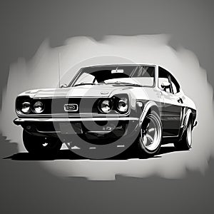 Classic Car Art Print: Ford Mustang In Black And White