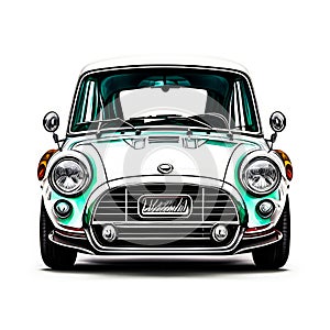 Classic car, color ink paint style on White background