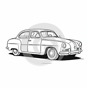 Classic Car Coloring Page: Simple Line Art On White Background