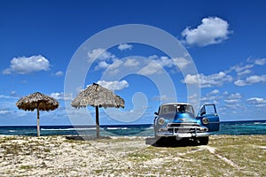 Classic car at Cuban beach