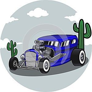 classic car design with dessert view in vector illustration for t shirt