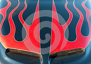 Classic car, flames on the hood