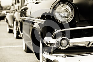 Classic car headlight close-up