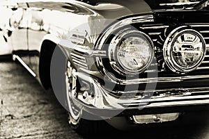 Classic car headlight close-up