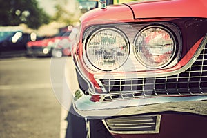 Classic car headlight close-up