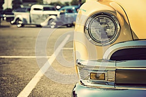 Classic car headlight close-up