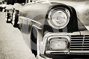 Classic car headlight close-up