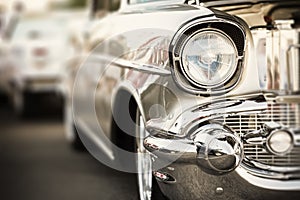 Classic car headlights close-up