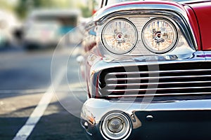 Classic car headlights close-up