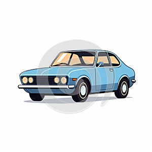 Classic Car Illustration In Blue Color - Minimalist Cartooning Style