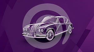 Classic car illustration, isolated car on violate background