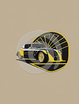 Classic car illustration, isolated car yellow , black