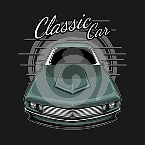 Classic Car Illustration with military green color