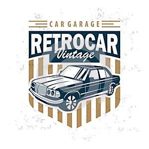 Classic car logo design badge stamp vector vehicle muscle car old vintage retro template illustration