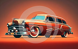 Classic car mockup painting on red background