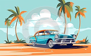 Classic Car by the Shore: A Retro Tropical Getaway - Generative AI