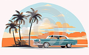 Classic Car by the Shore: A Retro Tropical Getaway - Generative AI