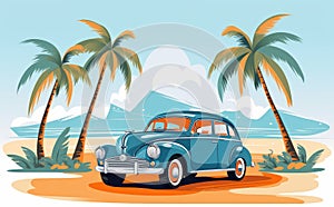 Classic Car by the Shore: A Retro Tropical Getaway - Generative AI