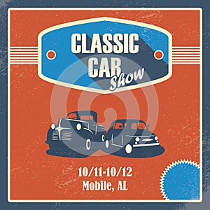 Classic car show poster. Old retro automobile