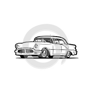 Classic car silhouette monochrome black and white vector art illustration isolated