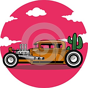 classic car with sky view in vector illustration for t shirt with vintage theme 4