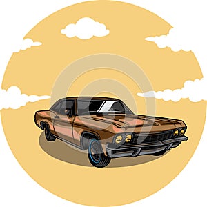 classic car with sky view in vector illustration for t shirt with vintage theme 8 for printed t shirt design