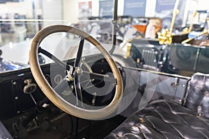 Classic Car Steering Wheel close up in Model T Ford