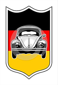 Classic car stencil emblem over the German flag