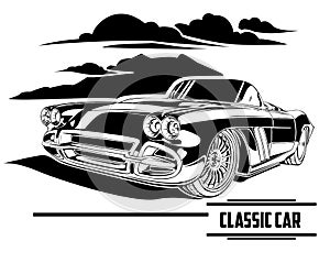 Classic Car in Superb Detailed Lineart Illustration