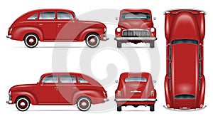 Classic car vector mockup. Isolated vehicle template side, front, back, top view