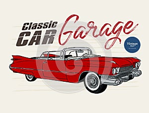 Classic car, vintage style. hand draw sketch vector