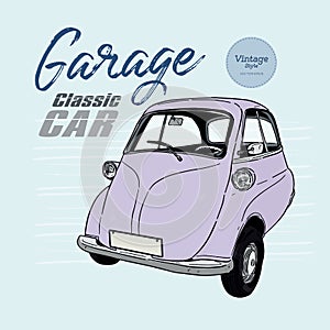 Classic car, vintage style. hand draw sketch vector