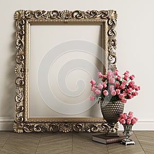 Classic carved mirror frame mockup with copy space photo
